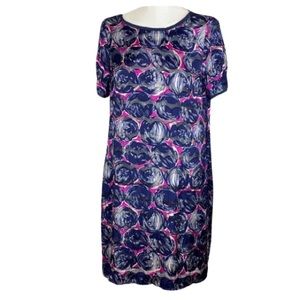 Stunning Tory Burch Silk Blend Circle Motif Sheath Dress.  Blue. Size 0